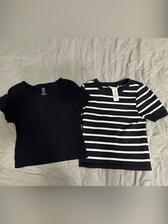 Tops - Black Short Sleeve Knit Top & Black-White Striped Tee Duo